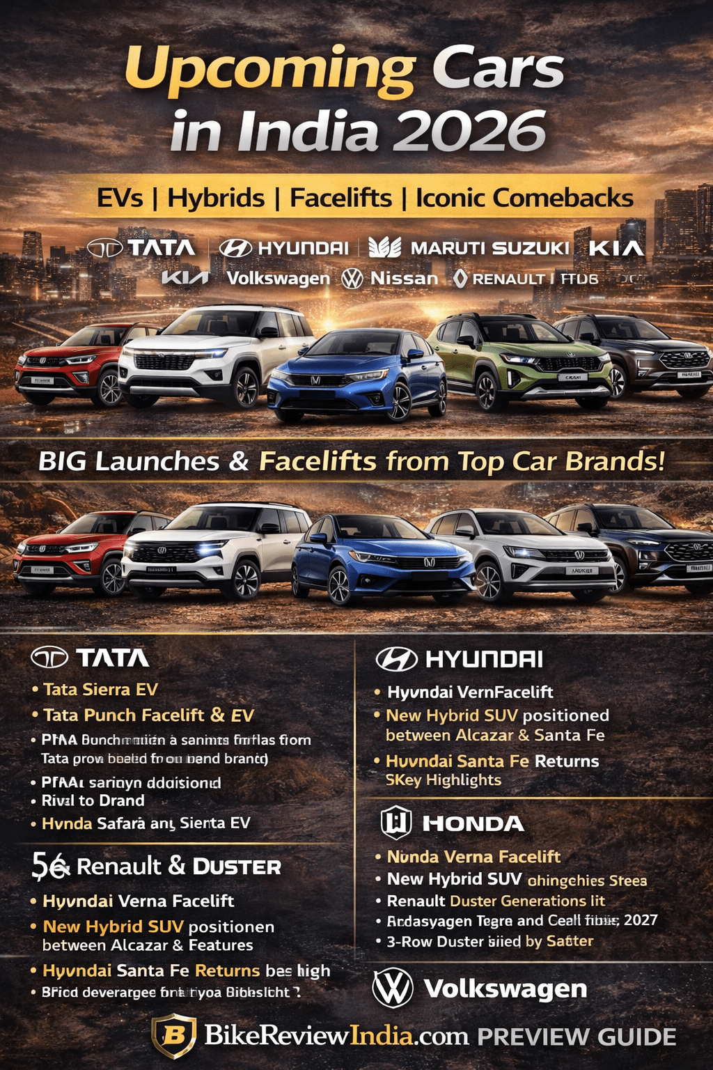 Upcoming cars in India 2026